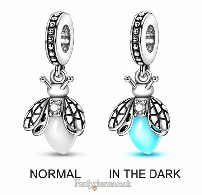 Fluorescent Firefly Sterling Silver Charm Hallmarked S925 for Charm Bracelet and Necklace