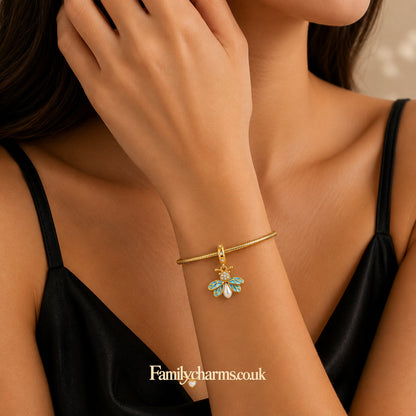 Glow in the Dark Luminous Gold Firefly Dangle Sterling Silver Charm Hallmarked S925 for Charm Bracelet and Necklace