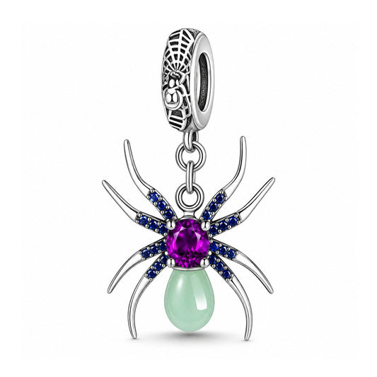 Glow in the Dark Spider Sterling Silver Dangle Charm Hallmarked S925 for Charm Bracelet and Necklace