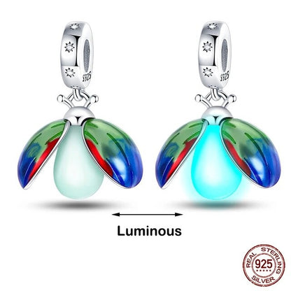 Glow in-the dark Firefly Dangle Sterling Silver Charm Hallmarked S925 for Charm Bracelet and Necklace