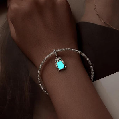 Glowing Owl Charm for Bracelet, S925 Sterling Silver