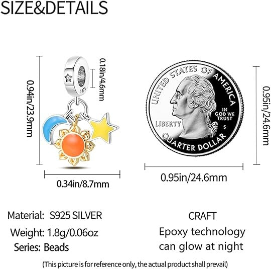 Glow in the Dark Celestial Dangle Charm for Bracelet, S925 Sterling Silver