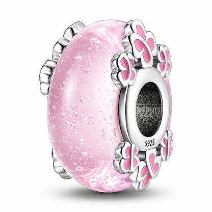 Glow in the Dark Pink Murano Luminious Charm Hallmarked S925 for Charm Bracelet and Necklace
