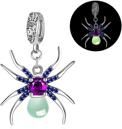 Glow in the Dark Spider Sterling Silver Dangle Charm Hallmarked S925 for Charm Bracelet and Necklace