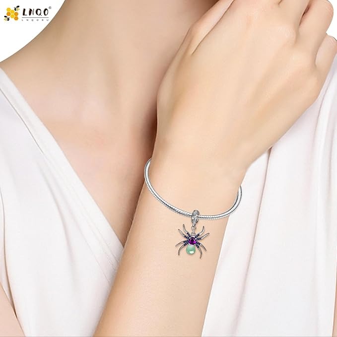 Glow in the Dark Spider Sterling Silver Dangle Charm Hallmarked S925 for Charm Bracelet and Necklace