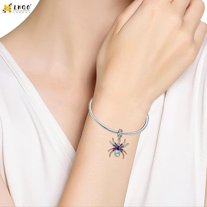 Glow in the Dark Spider Sterling Silver Dangle Charm Hallmarked S925 for Charm Bracelet and Necklace