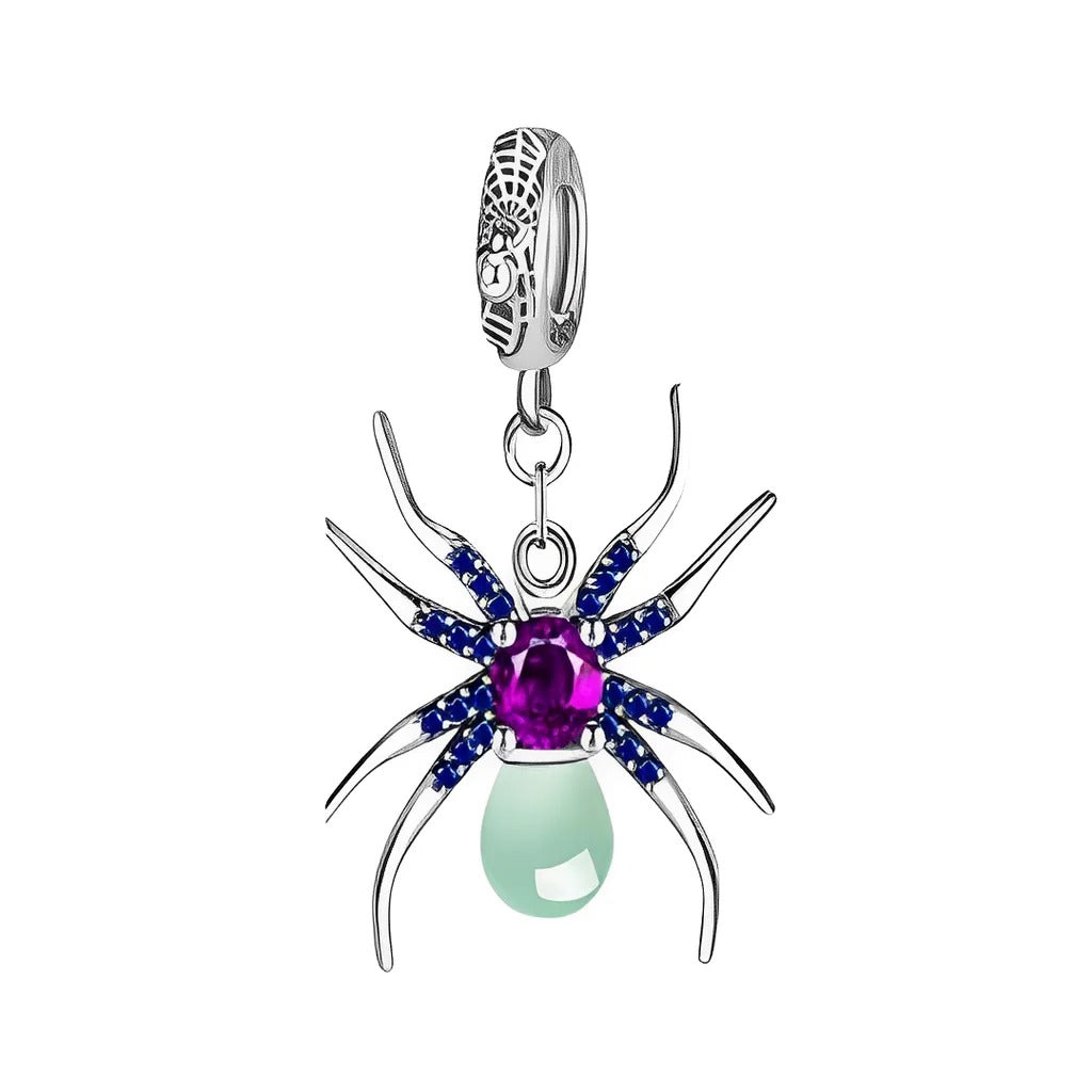 Glow in the Dark Spider Sterling Silver Dangle Charm Hallmarked S925 for Charm Bracelet and Necklace