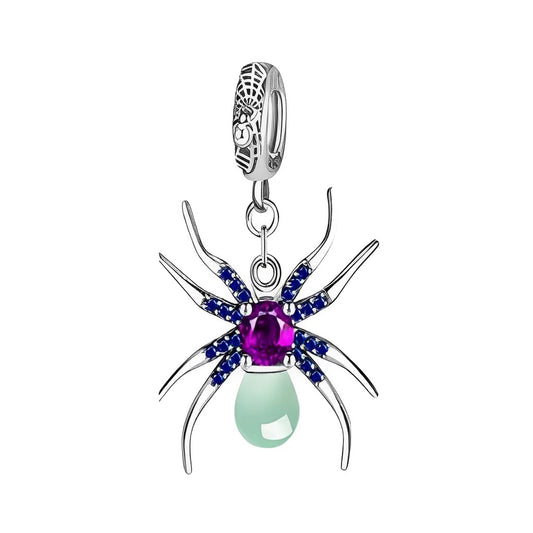 Glow in the Dark Spider Sterling Silver Dangle Charm Hallmarked S925 for Charm Bracelet and Necklace