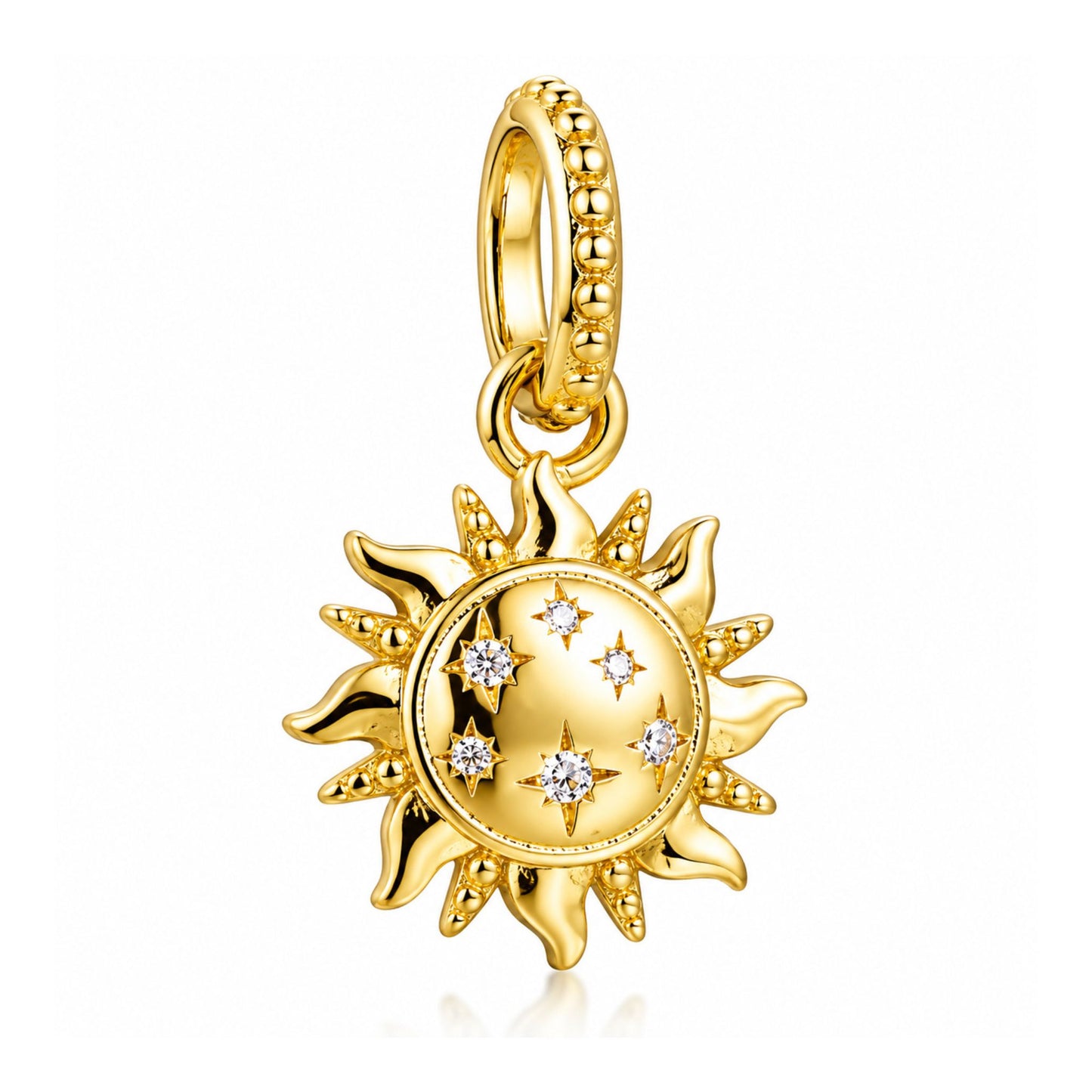 Gold Sun Celestial Dangle Charm Hallmarked S925 for Charm Bracelet and Necklace