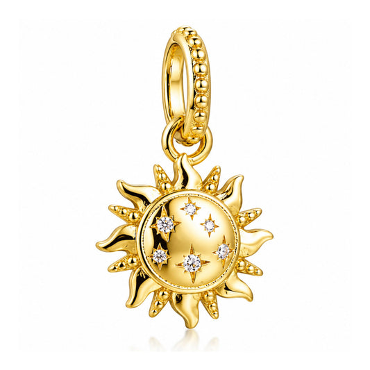 Gold Sun Celestial Dangle Charm Hallmarked S925 for Charm Bracelet and Necklace