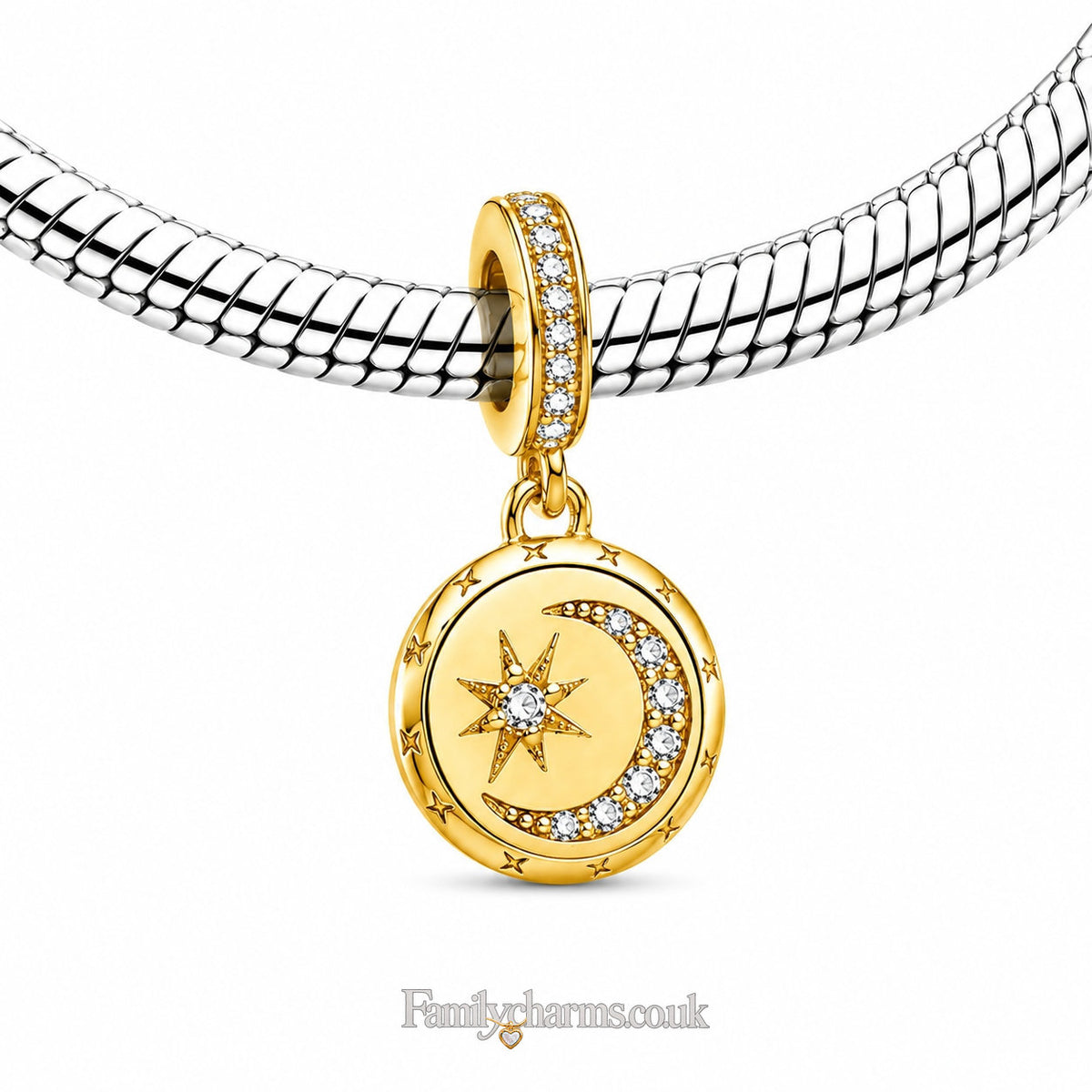 Gold Moon Star Dangle Charm Hallmarked S925 for Charm Bracelet and Necklace