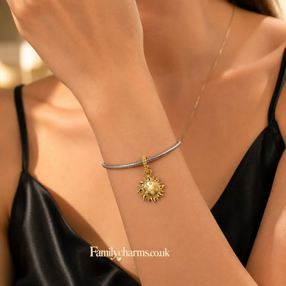 Gold Sun Celestial Dangle Charm Hallmarked S925 for Charm Bracelet and Necklace