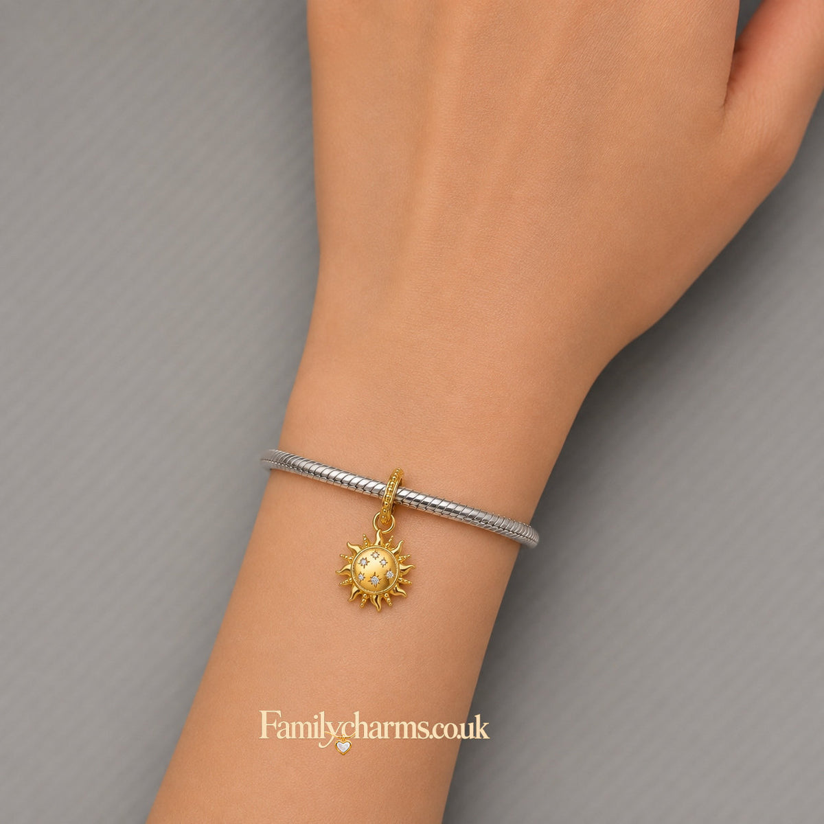 Gold Sun Celestial Dangle Charm Hallmarked S925 for Charm Bracelet and Necklace
