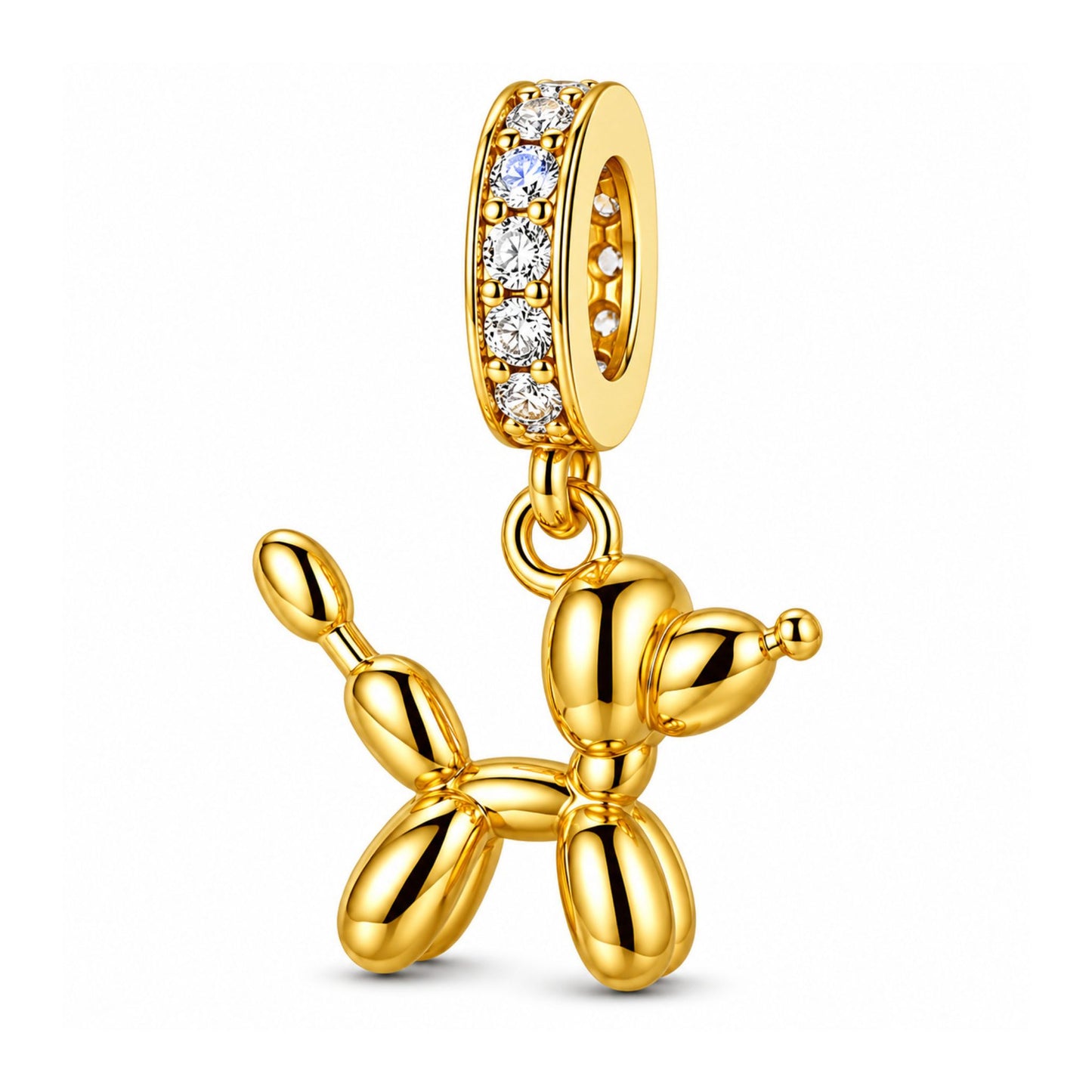 Golden Balloon Dog Dangle Charm Hallmarked S925 for Charm Bracelet and Necklace