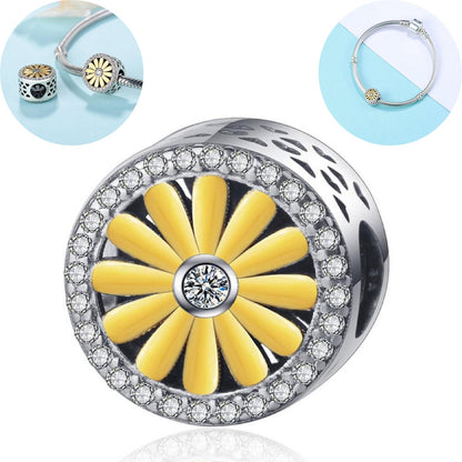 Golden Dandelion Flower Daffodil Sterling Silver Charm Hallmarked S925 for Charm Bracelet and Necklace