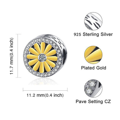 Golden Dandelion Flower Daffodil Sterling Silver Charm Hallmarked S925 for Charm Bracelet and Necklace