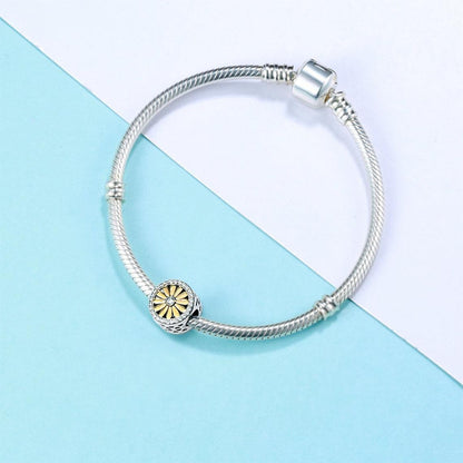 Golden Dandelion Flower Daffodil Sterling Silver Charm Hallmarked S925 for Charm Bracelet and Necklace