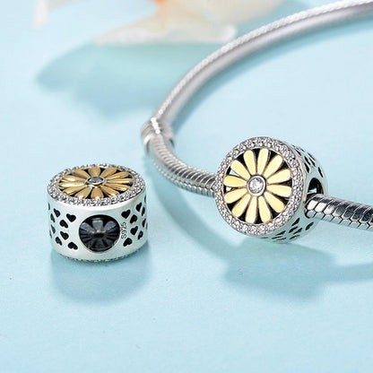 Golden Dandelion Flower Daffodil Sterling Silver Charm Hallmarked S925 for Charm Bracelet and Necklace