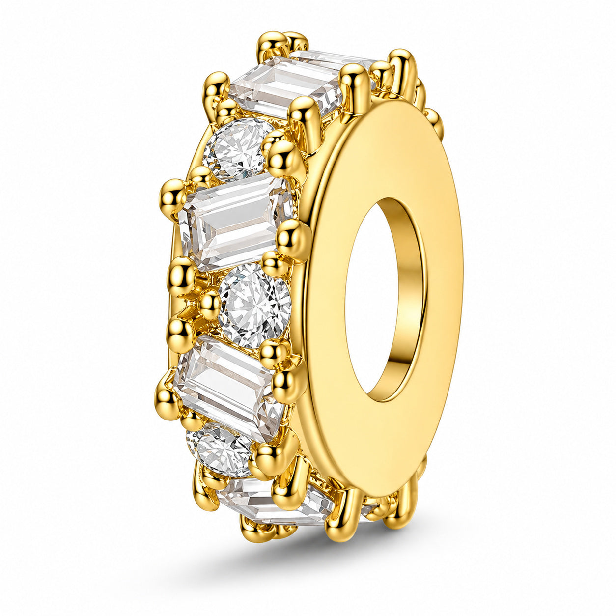 Golden Bezel Stopper Sterling Silver Charm Hallmarked S925 for Charm Bracelet and Necklace