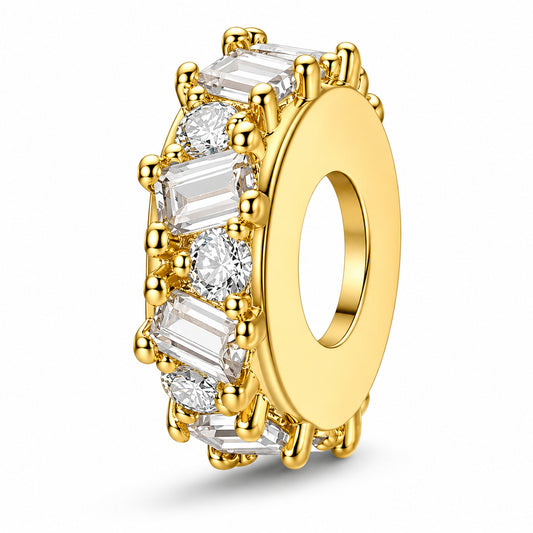 Golden Bezel Stopper Sterling Silver Charm Hallmarked S925 for Charm Bracelet and Necklace