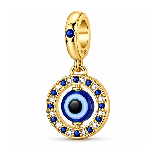 Gold Plated Plated Cubic Rotating Evil Eye Sterling Silver Charm Hallmarked S925 for Charm Bracelet and Necklace
