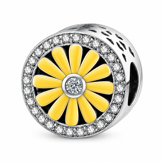 Golden Dandelion Flower Daffodil Sterling Silver Charm Hallmarked S925 for Charm Bracelet and Necklace