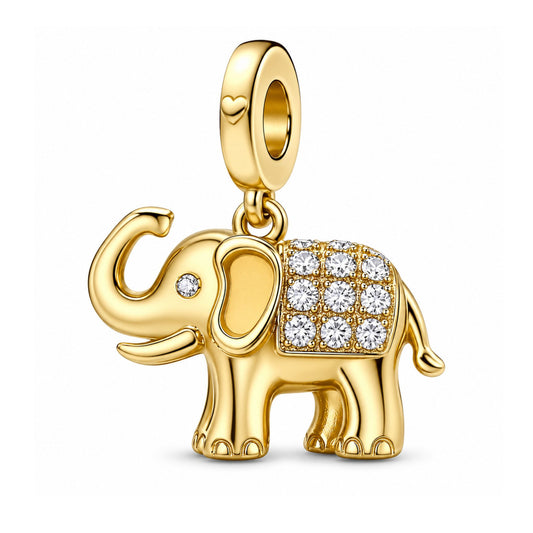 Golden Elephant Dangle Charm Sterling Silver Charm Hallmarked S925 for Charm Bracelet and Necklace