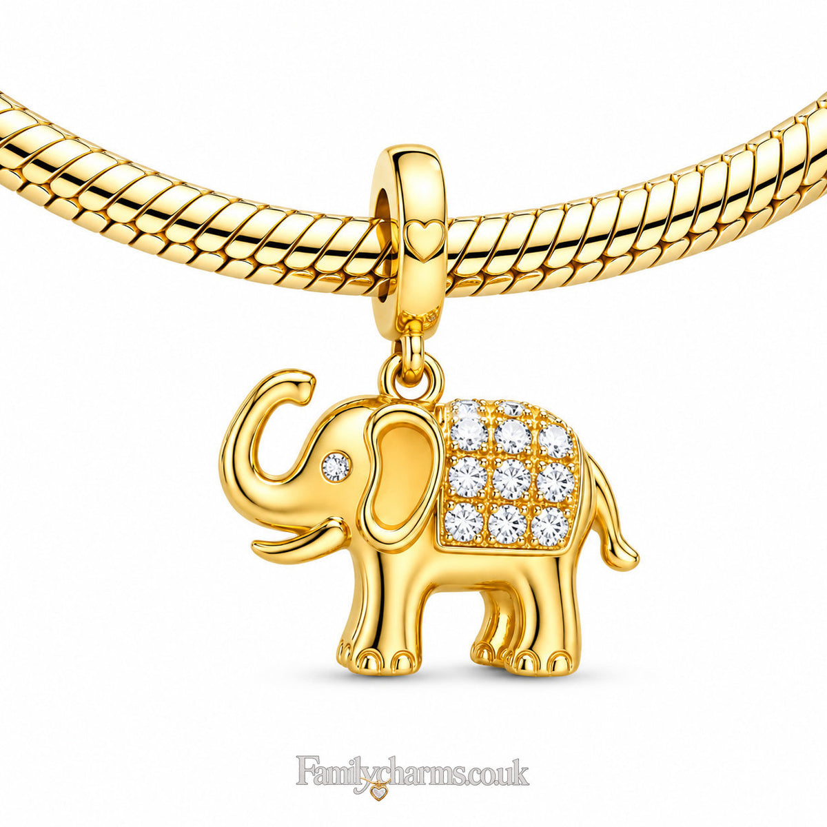 Golden Elephant Dangle Charm Sterling Silver Charm Hallmarked S925 for Charm Bracelet and Necklace
