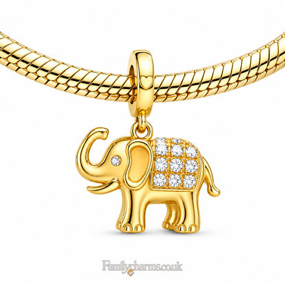 Golden Elephant Dangle Charm Sterling Silver Charm Hallmarked S925 for Charm Bracelet and Necklace