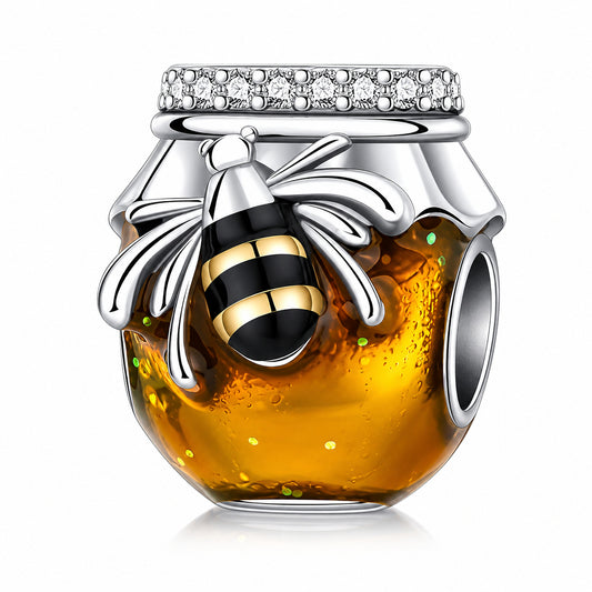 Golden Honey Jar Bee Charm Sterling Silver Charm Hallmarked S925 for Charm Bracelet and Necklace