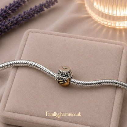 Golden Honey Jar Bee Charm Sterling Silver Charm Hallmarked S925 for Charm Bracelet and Necklace