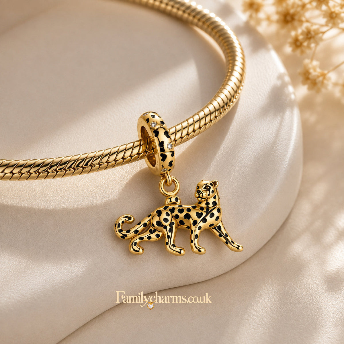 Golden Leopard Charm Hallmarked S925 for Charm Bracelet and Necklace