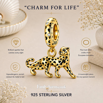 Golden Leopard Charm Hallmarked S925 for Charm Bracelet and Necklace