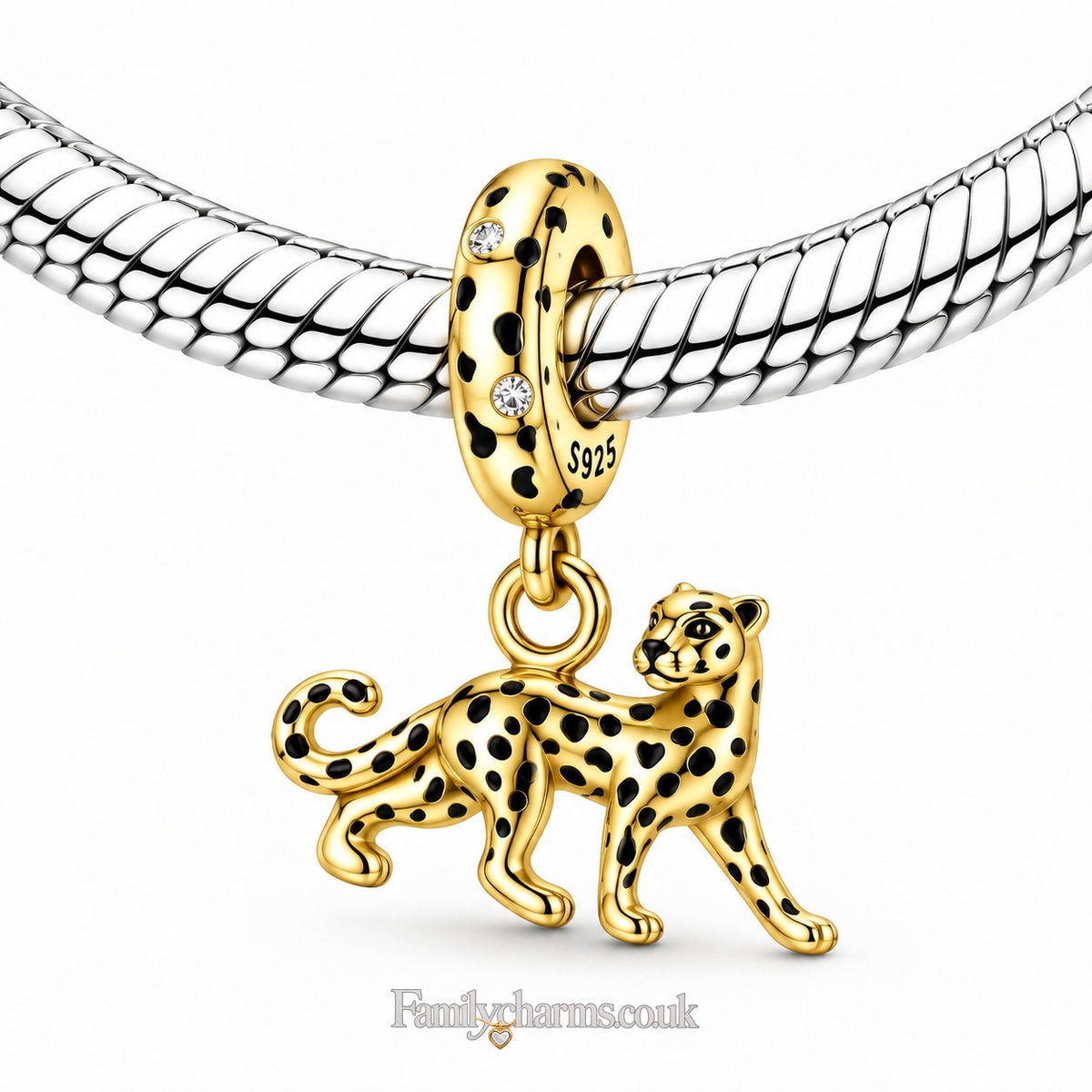 Golden Leopard Charm Hallmarked S925 for Charm Bracelet and Necklace