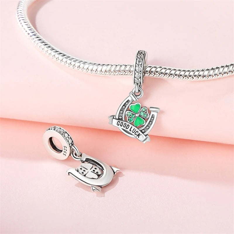 Good Luck Clover Pendant Charm for Bracelet, S925 Sterling Silver