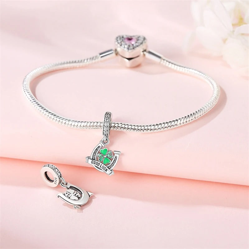 Good Luck Clover Pendant Charm for Bracelet, S925 Sterling Silver