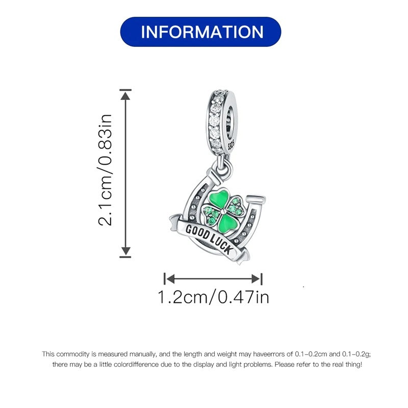 Good Luck Clover Pendant Charm for Bracelet, S925 Sterling Silver