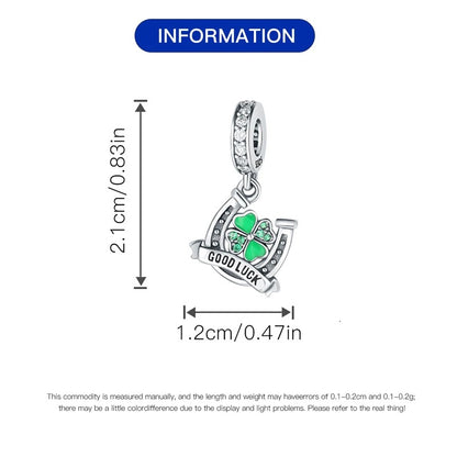 Good Luck Clover Pendant Charm for Bracelet, S925 Sterling Silver