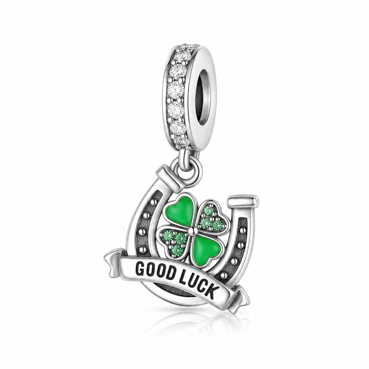 Good Luck Clover Pendant Charm for Bracelet, S925 Sterling Silver