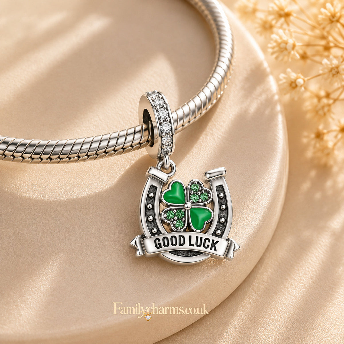Good Luck Clover Pendant Charm for Bracelet, S925 Sterling Silver