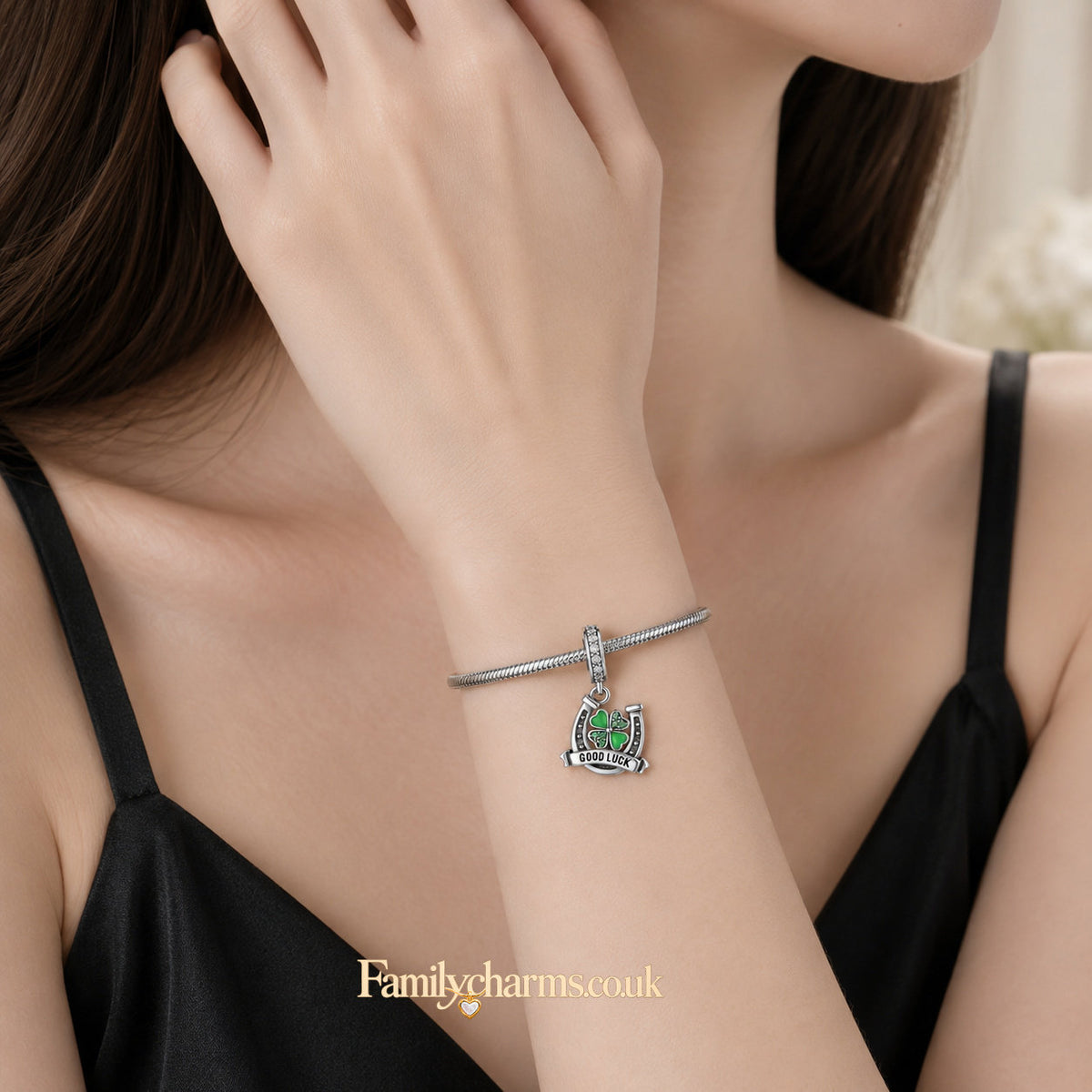 Good Luck Clover Pendant Charm for Bracelet, S925 Sterling Silver