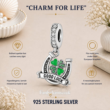 Good Luck Clover Pendant Charm for Bracelet, S925 Sterling Silver
