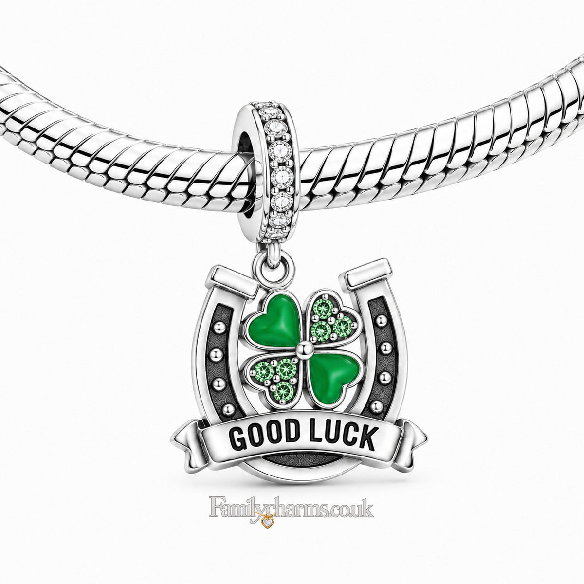 Good Luck Clover Pendant Charm for Bracelet, S925 Sterling Silver
