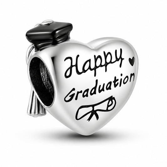 Graduation Heart Charm for Bracelet, S925 Sterling Silver