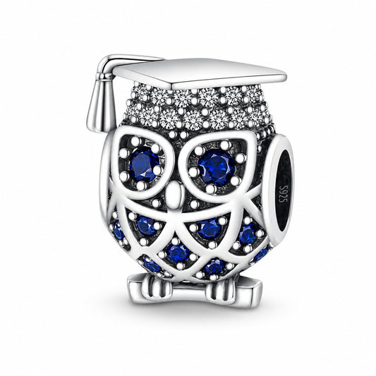 Owl Graduation Sterling Silver Charm Hallmarked S925 for Charm Bracelet and Necklace