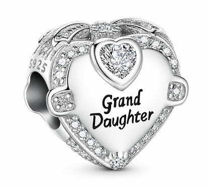 Grand Daughter I Love You Sterling Silver Charm Hallmarked S925 for Charm Bracelet and Necklace