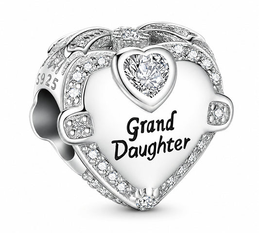 Grand Daughter I Love You Sterling Silver Charm Hallmarked S925 for Charm Bracelet and Necklace