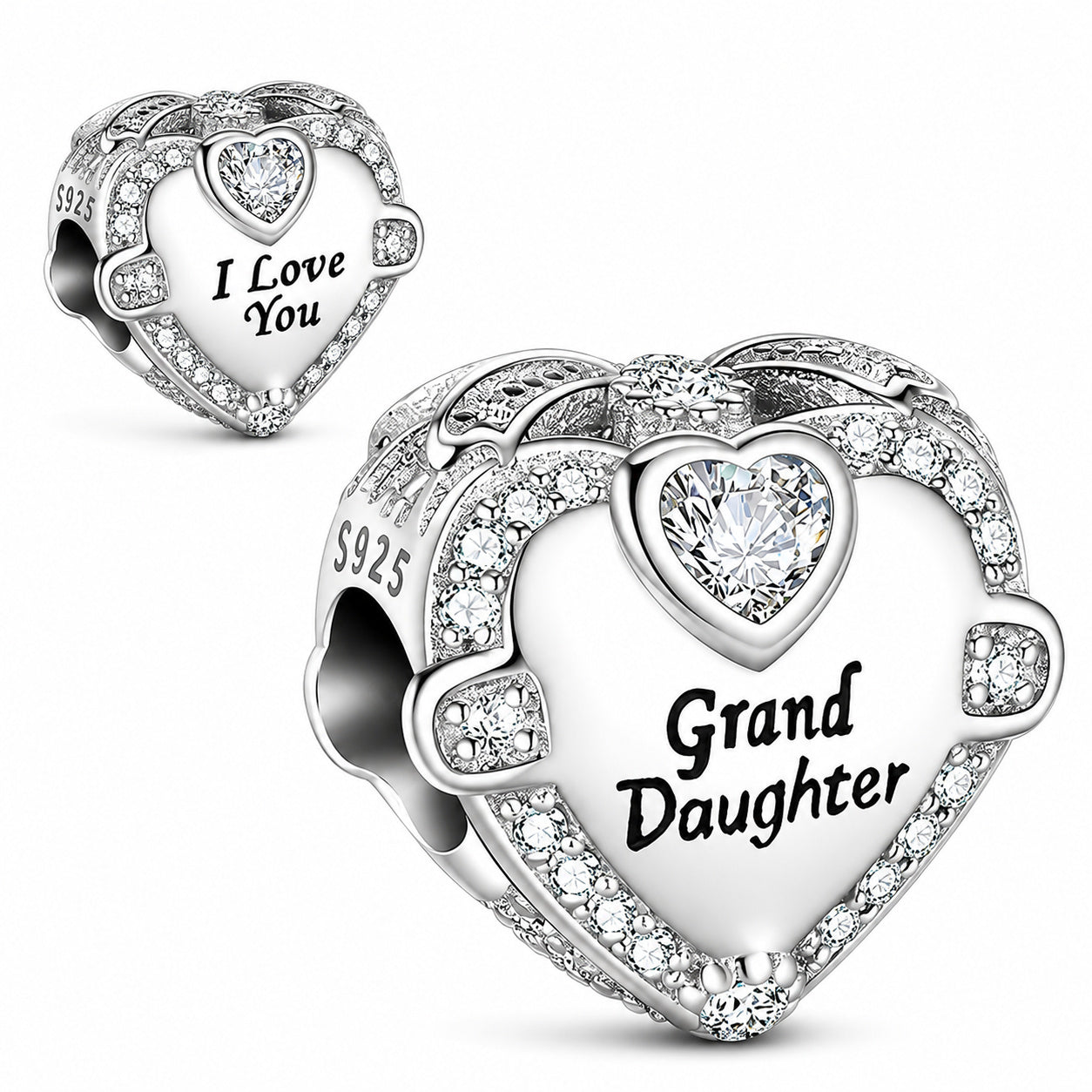 Grand Daughter I Love You Sterling Silver Charm Hallmarked S925 for Charm Bracelet and Necklace