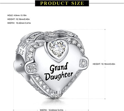 Grand Daughter I Love You Sterling Silver Charm Hallmarked S925 for Charm Bracelet and Necklace