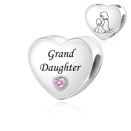Granddaughter Heart Charm for Bracelet, S925 Sterling Silver
